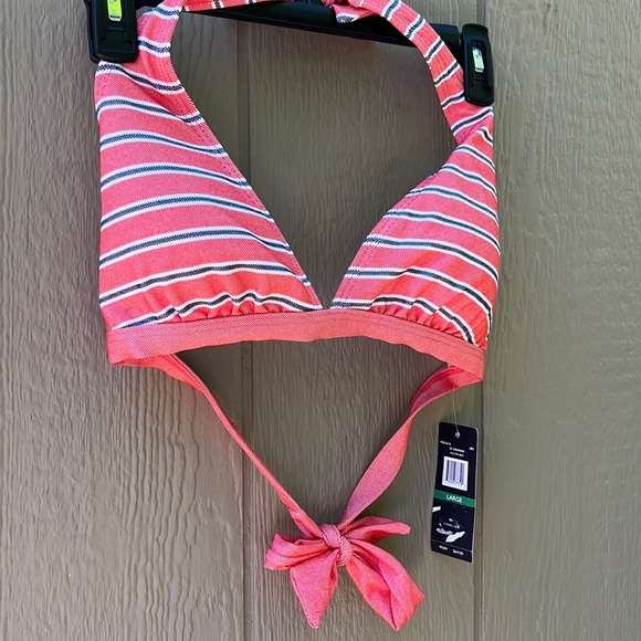 NWT Tommy Hilfiger Anywhere Halter Bikini Top Striped Orange/Navy/White - Picture 5 of 14